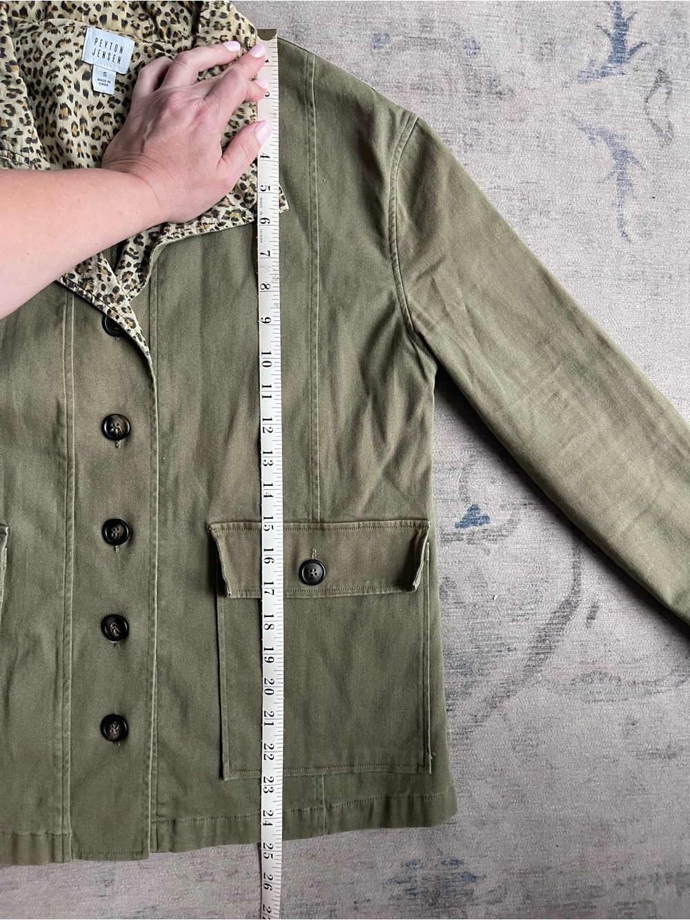 Peyton Jensen Leopard Trim Safari Utility Jacket Olive Size S - Picture 5 of 5